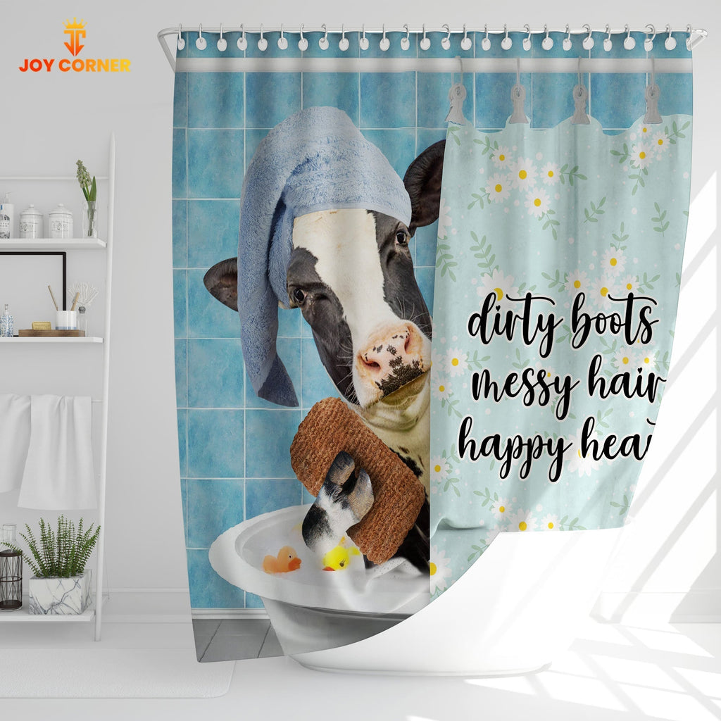 Holstein Dirty Boots, Messy Hair, Happy Heart  3D Shower Curtain