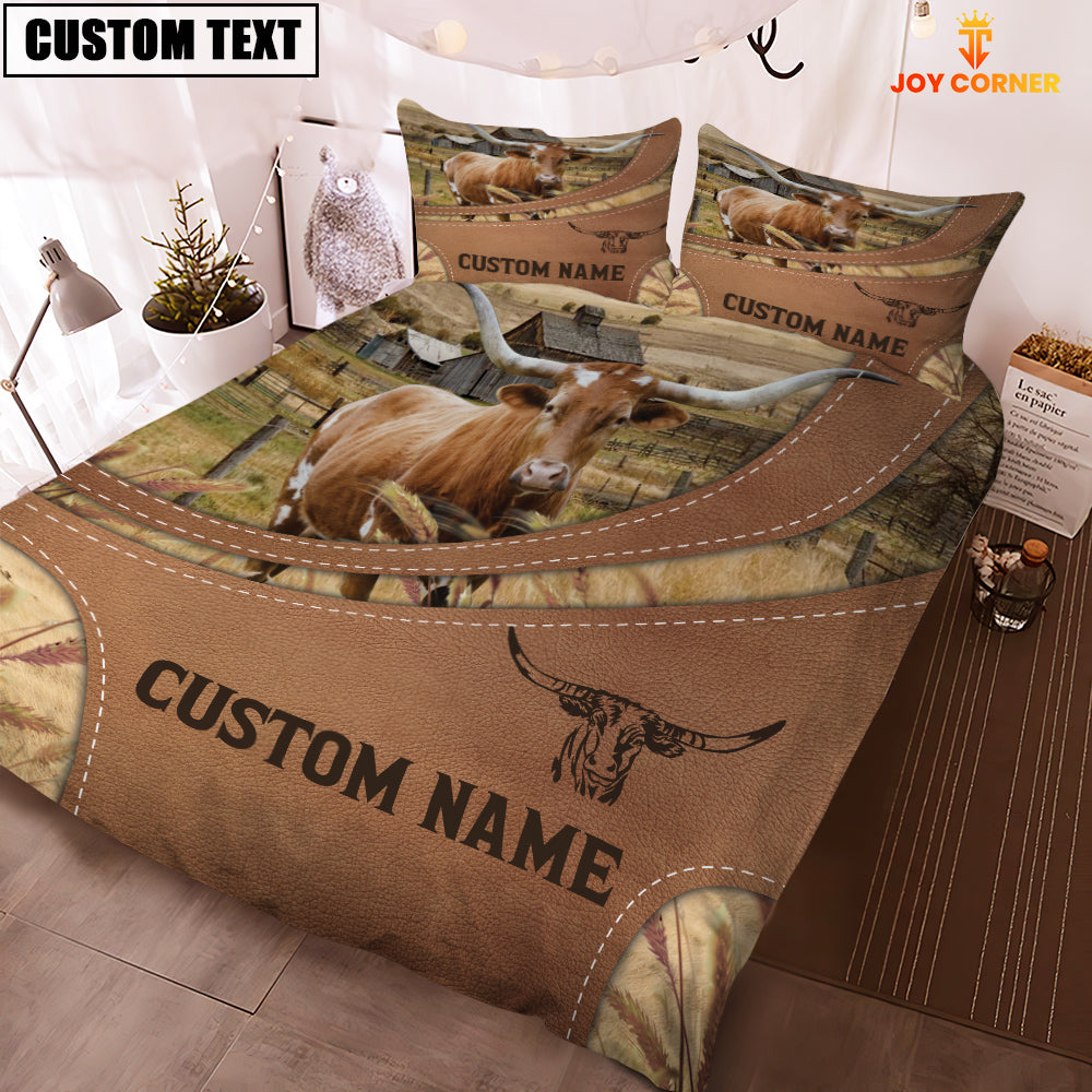 Custom Name Texas Longhorn On Farm Bedding Set