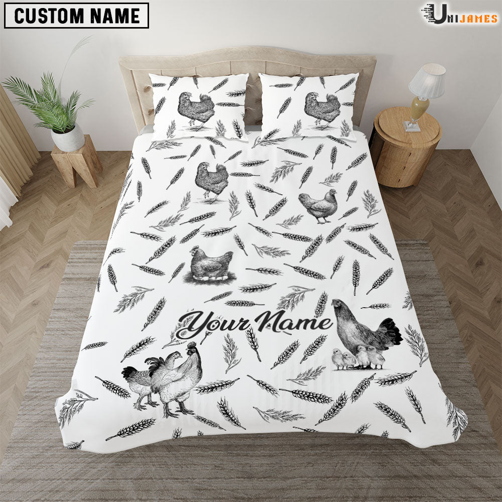 Chicken Black & White Pattern Custom Name Bedding Set