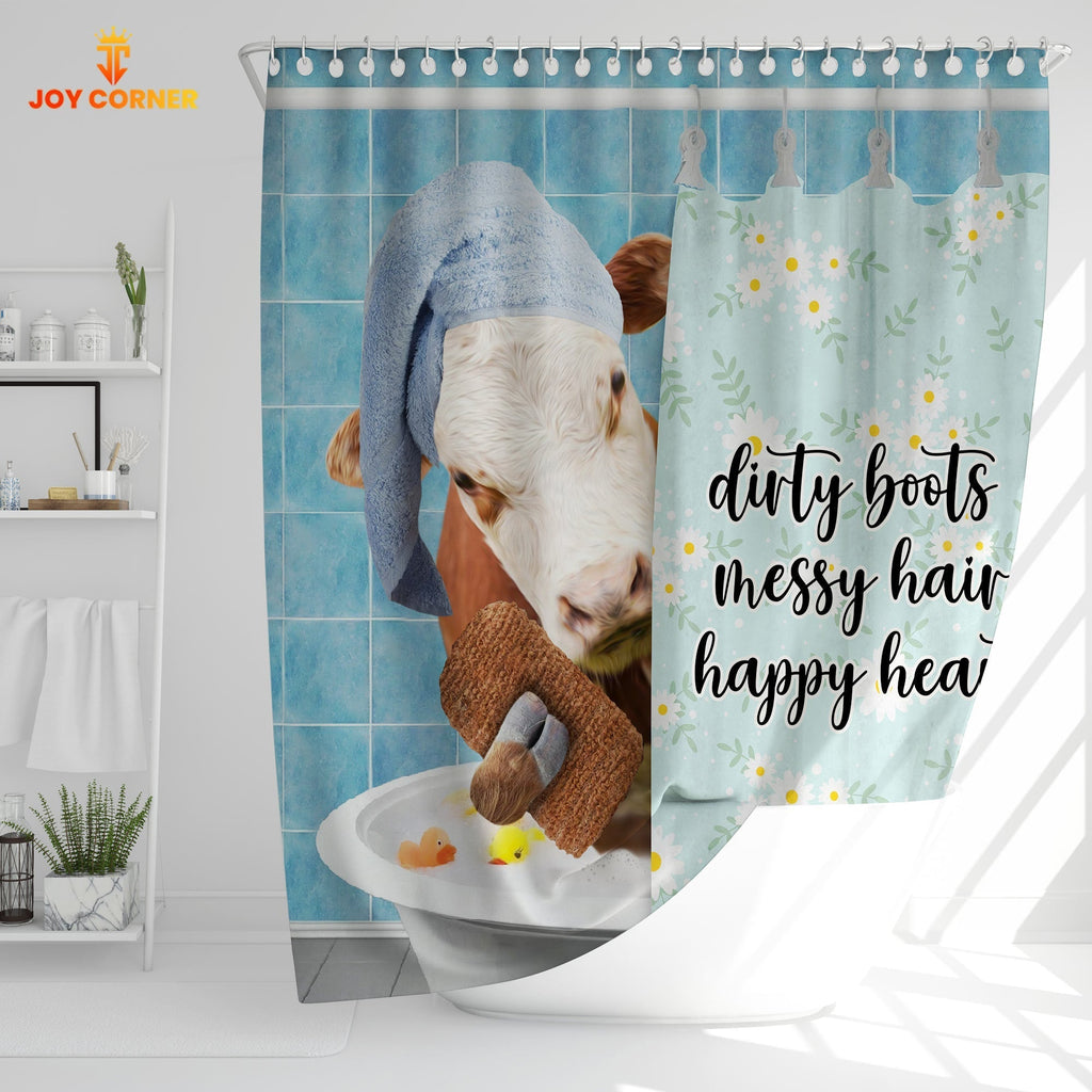 Hereford Dirty Boots, Messy Hair, Happy Heart  3D Shower Curtain