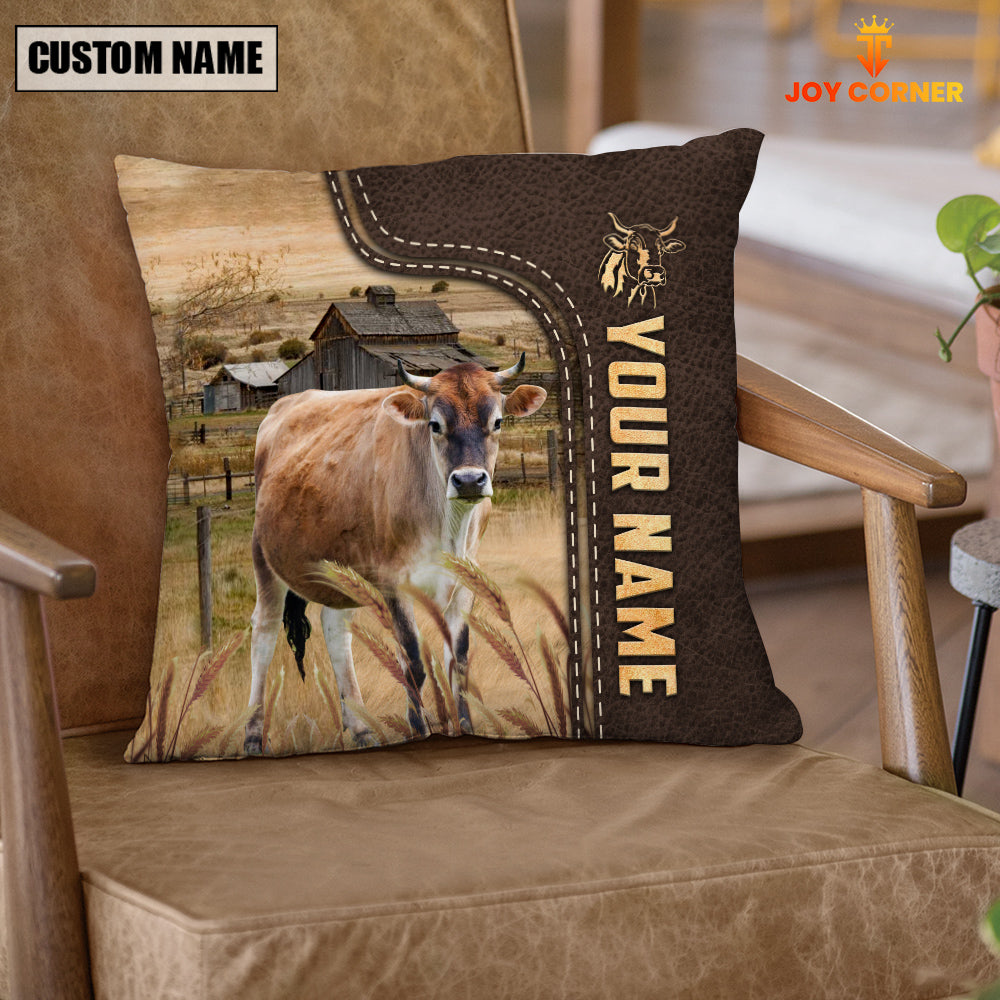 Brown Swiss Custom Name Leather Pattern Pillow Case