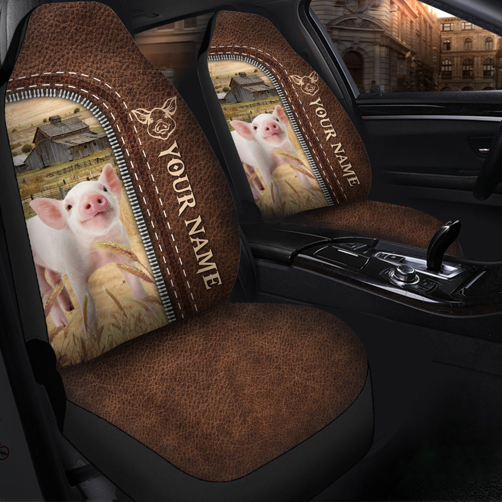Pig Personalized Name Leather Pattern Car Seat Covers Universal Fit (2Pcs)