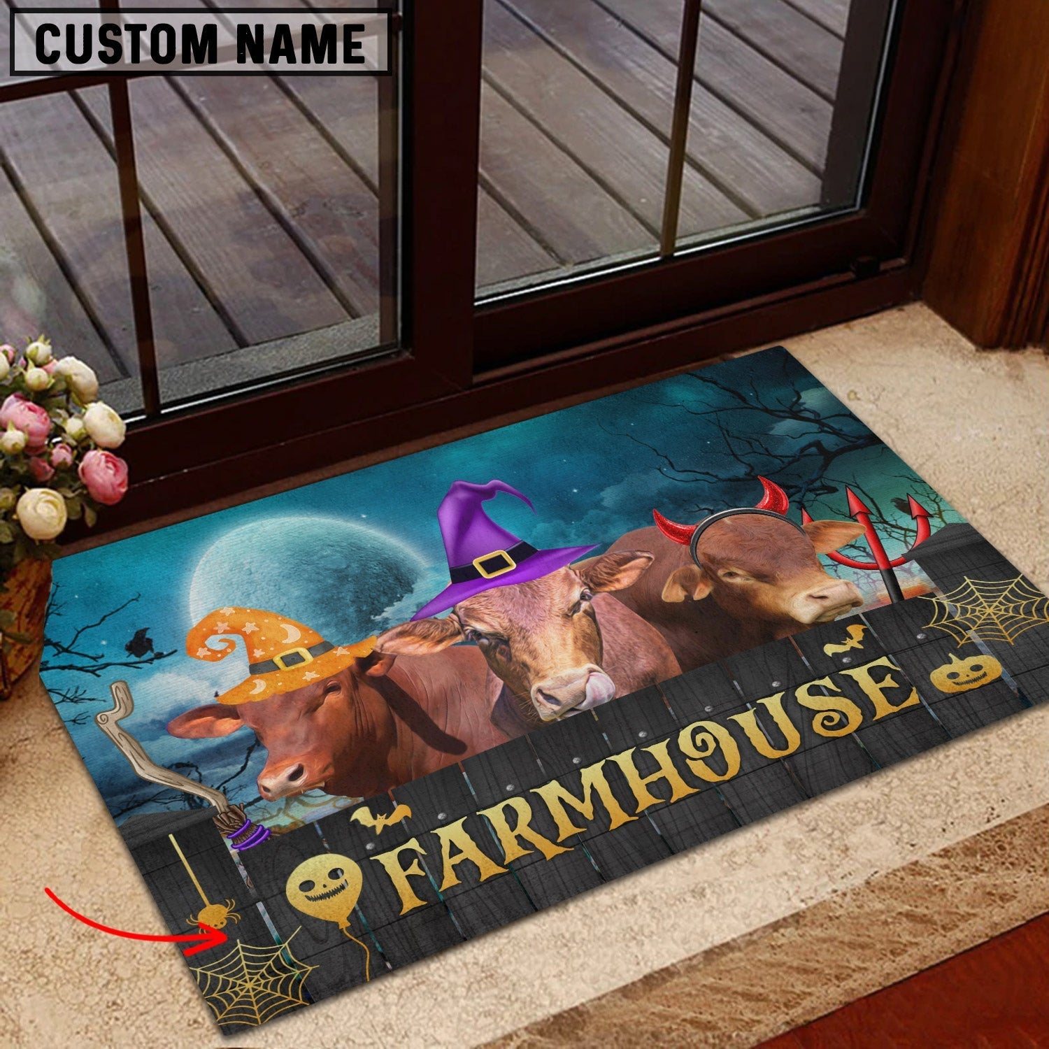 Beefmaster Farmhouse Halloween Custom Name Doormat