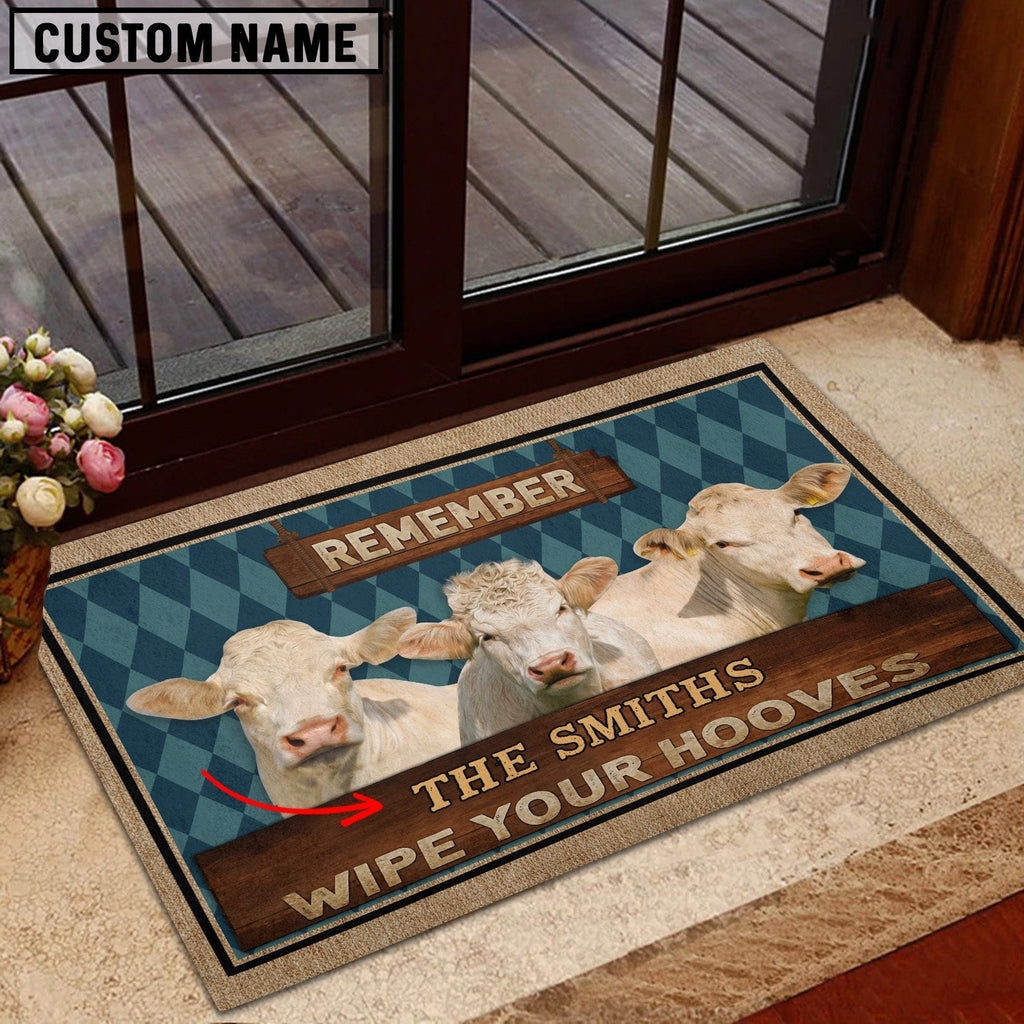 Charolais No Horn Wipe Your Hooves Custom Name Doormat