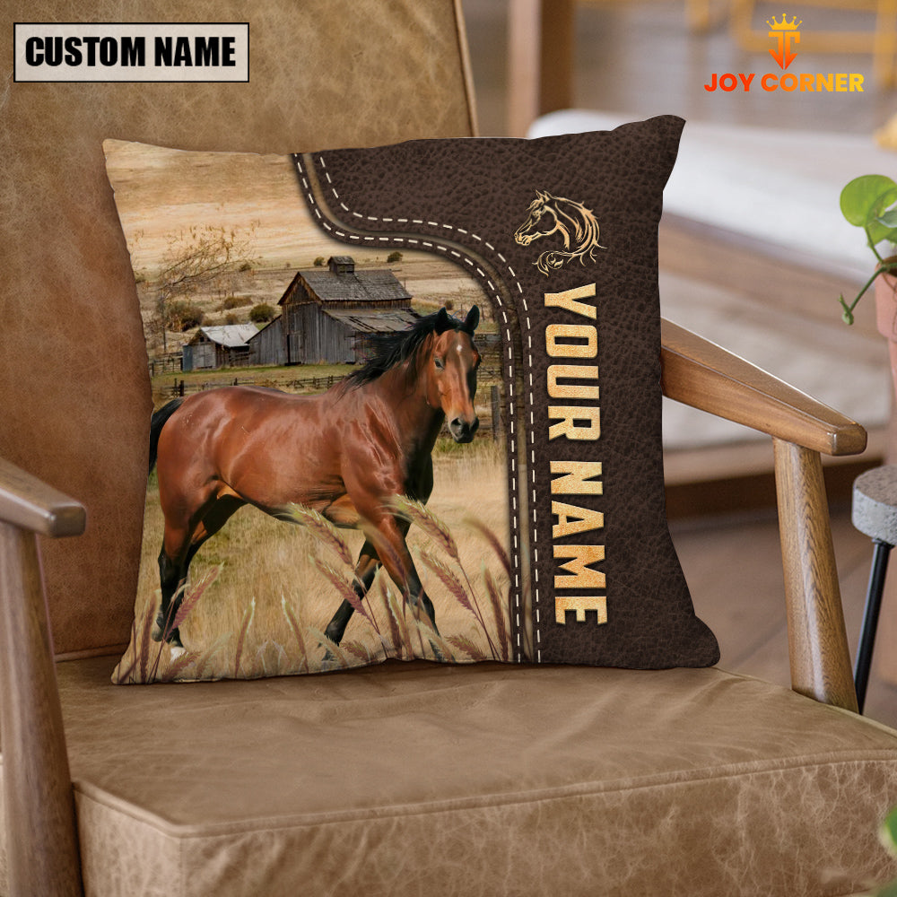 Horse Custom Name Leather Pattern Pillow Case