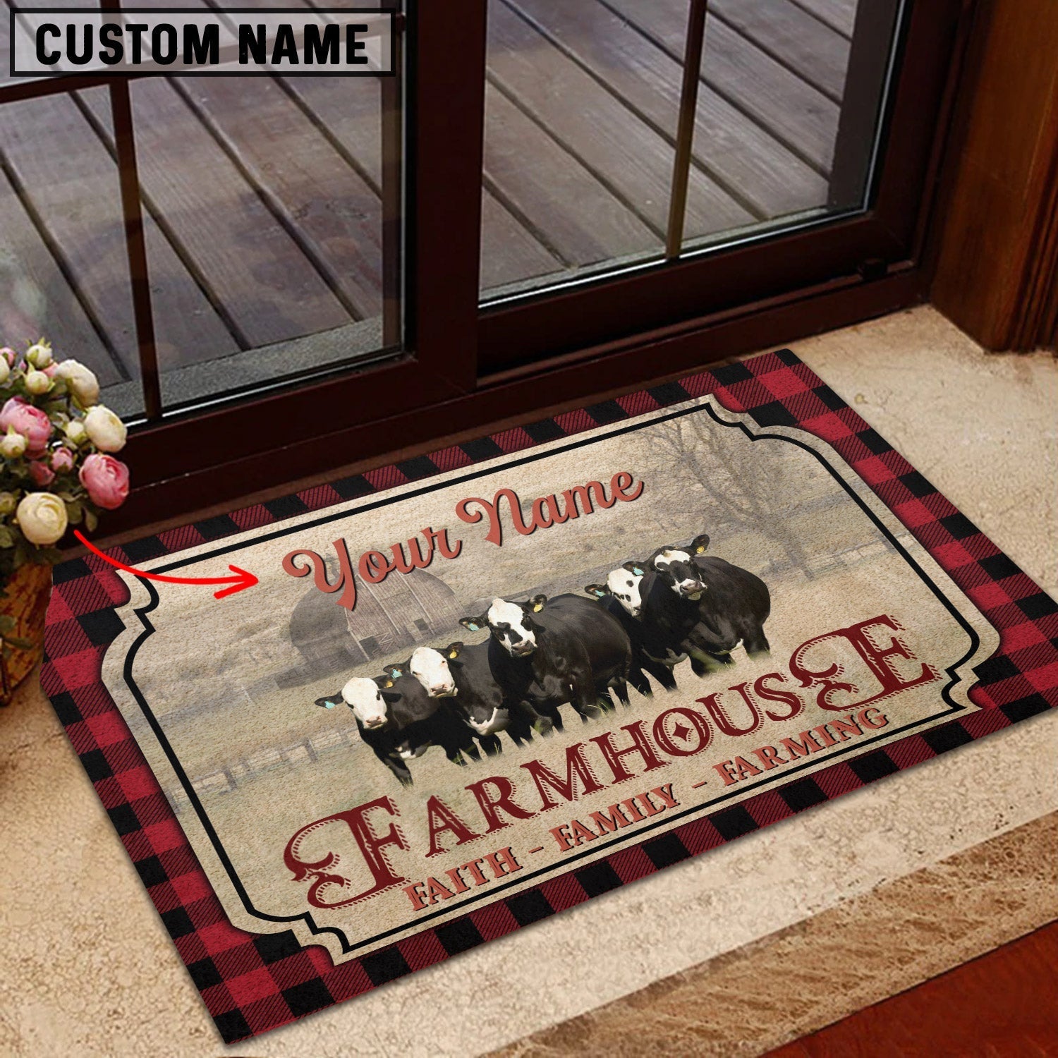Black Baldy Faith Family Farming Custom Name Doormat