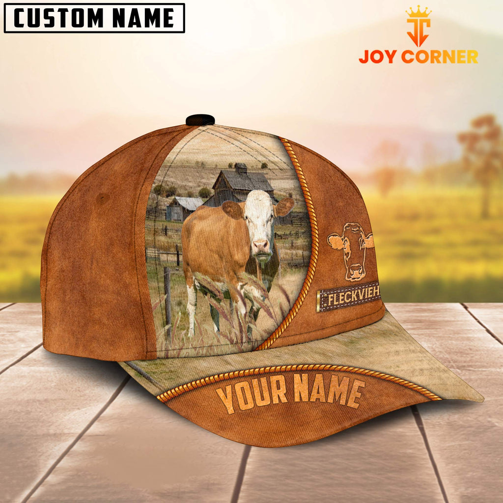 Custom Name Fleckvieh Leather Pattern Cap