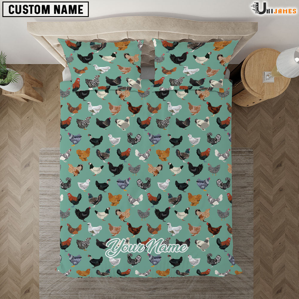 Chicken Green Pattern Custom Name Bedding Set