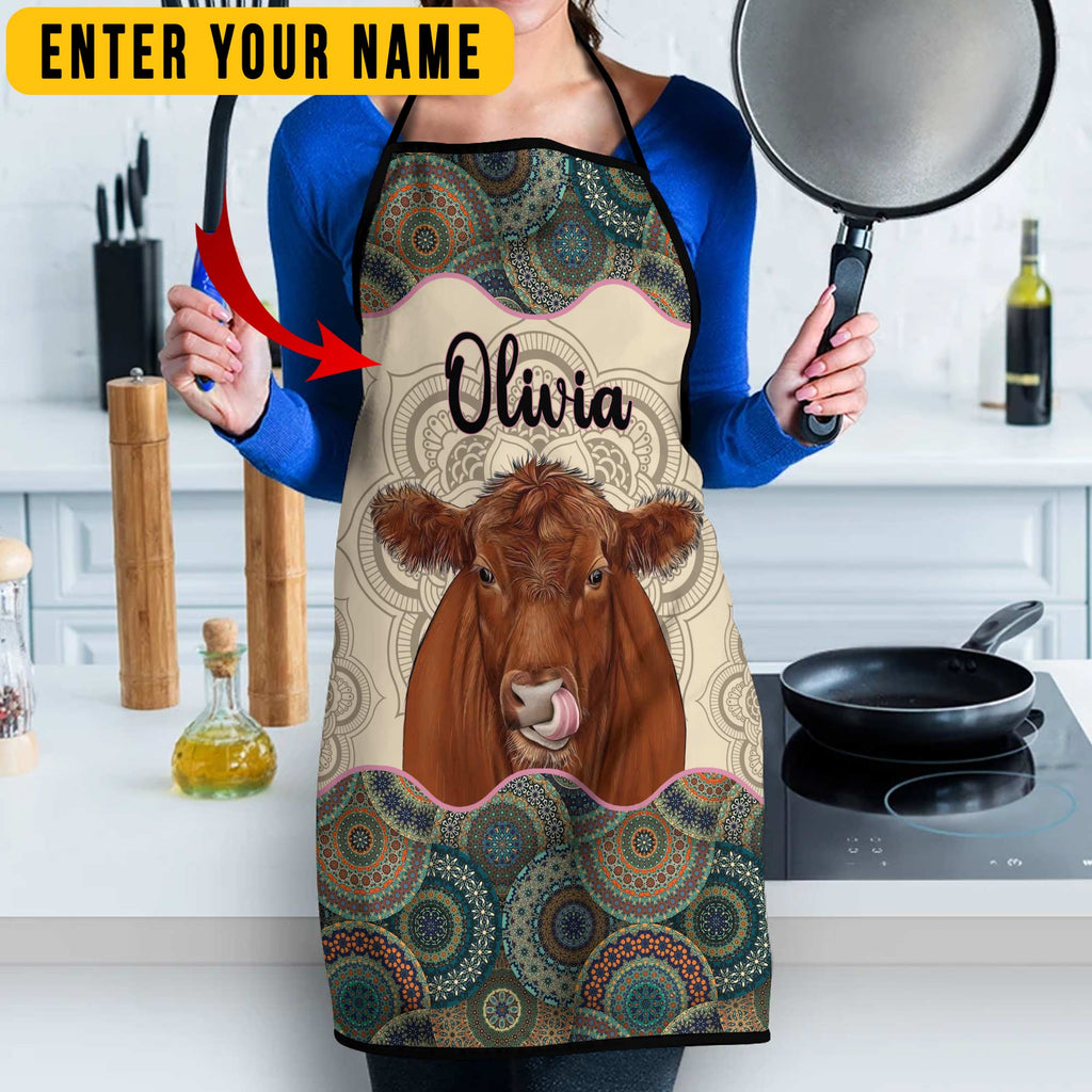 Personalized Name Mandala Pattern Red Angus All Over Printed 3D Apron