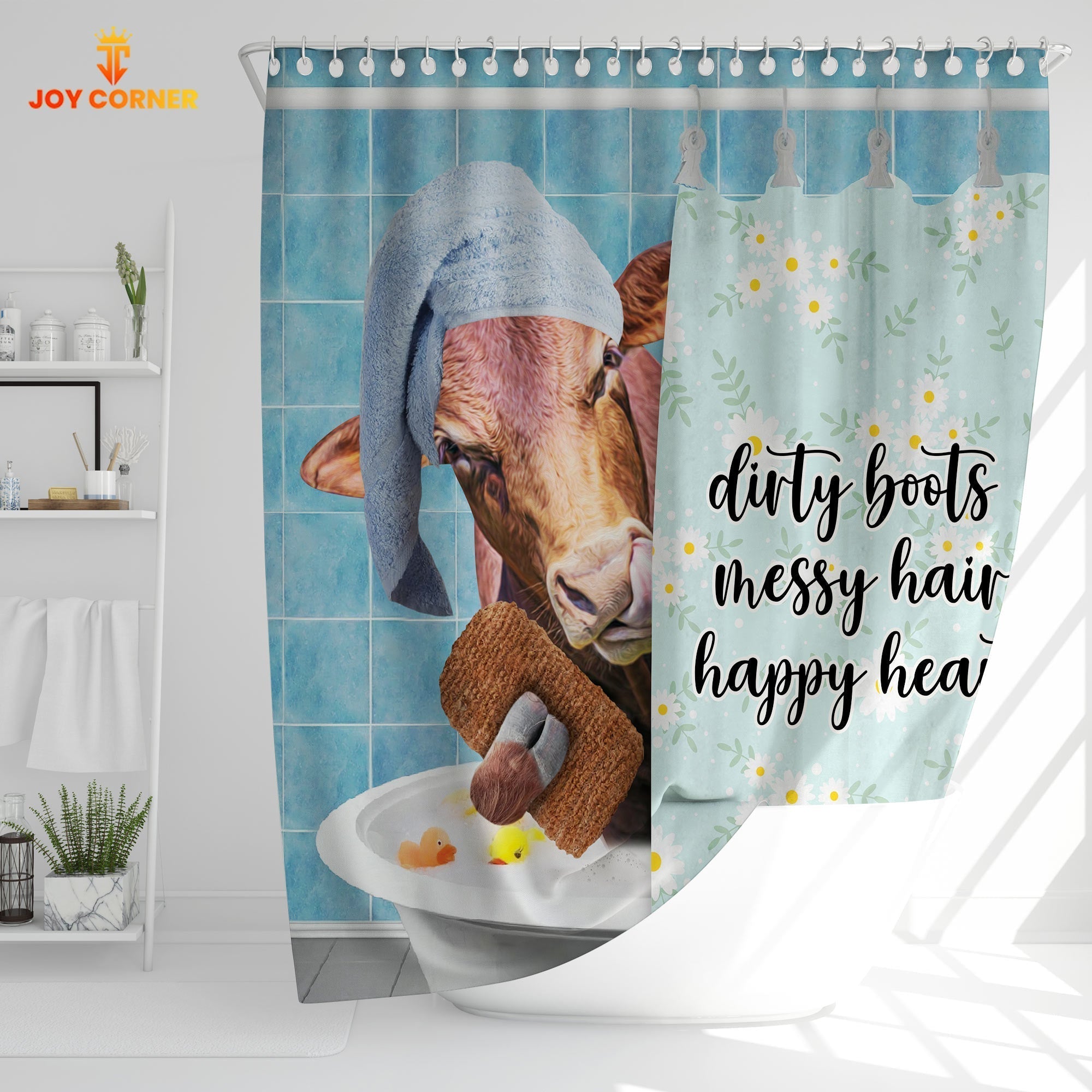 Beefmaster Dirty Boots, Messy Hair, Happy Heart  3D Shower Curtain