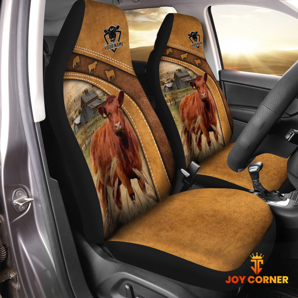 Red Angus Pattern Customized Name 3D Car Seat Cover Set (2PCS)