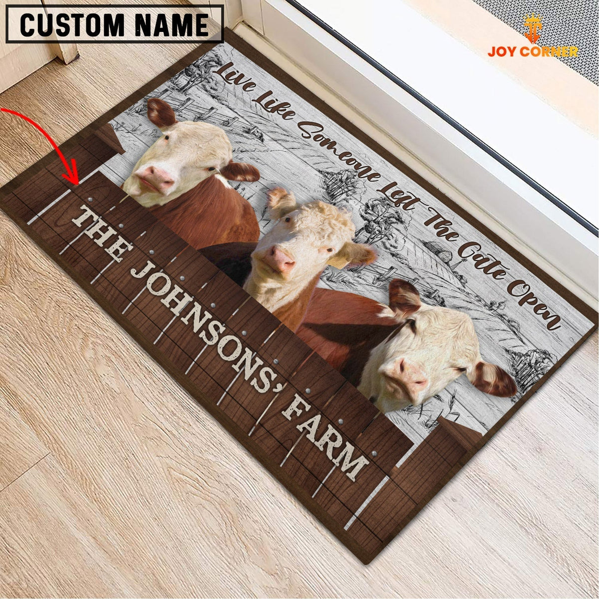 Hereford Custom Name - Live Like Someone Left The Gate Open Doormat