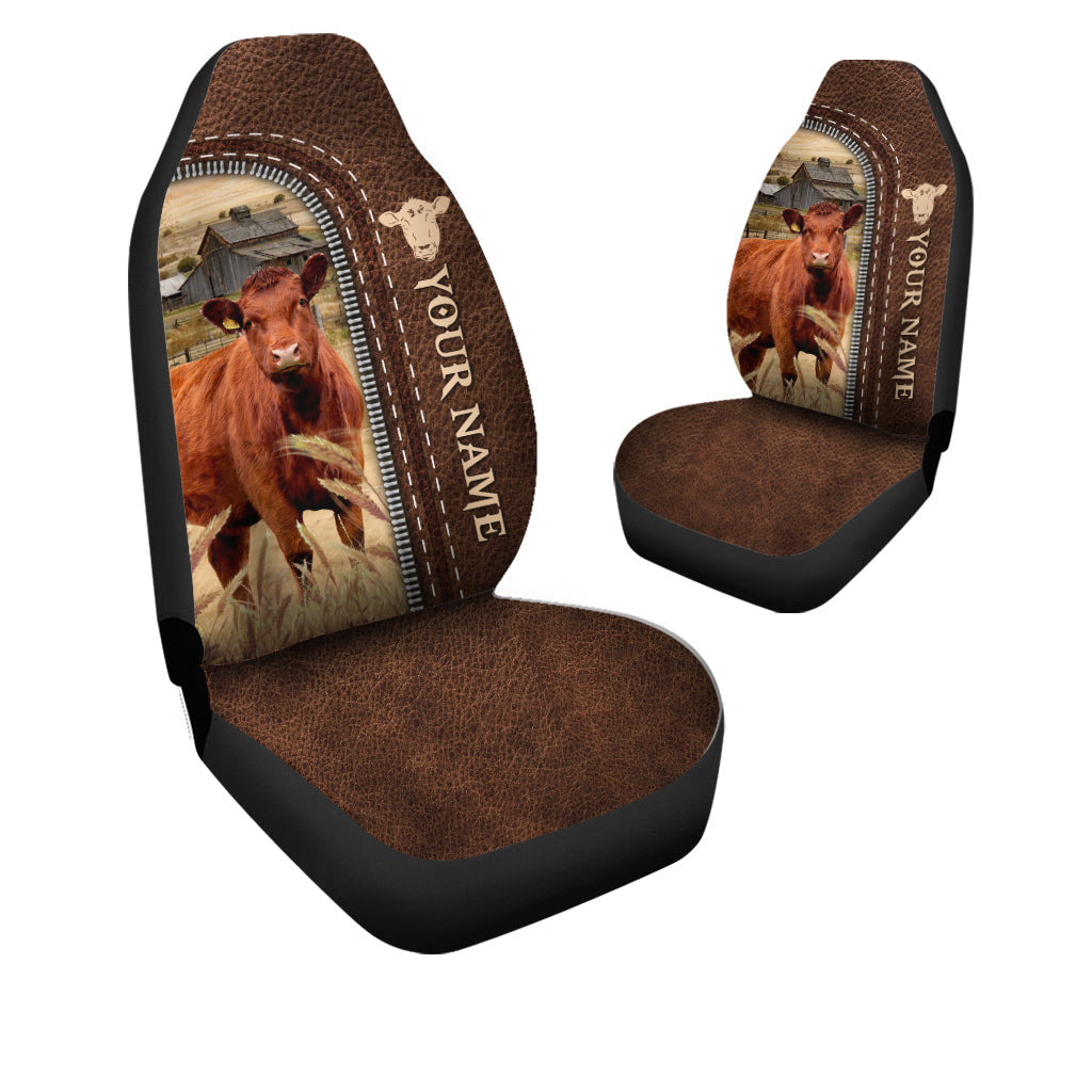 Red Angus Personalized Name Leather Pattern Car Seat Covers Universal Fit (2Pcs)