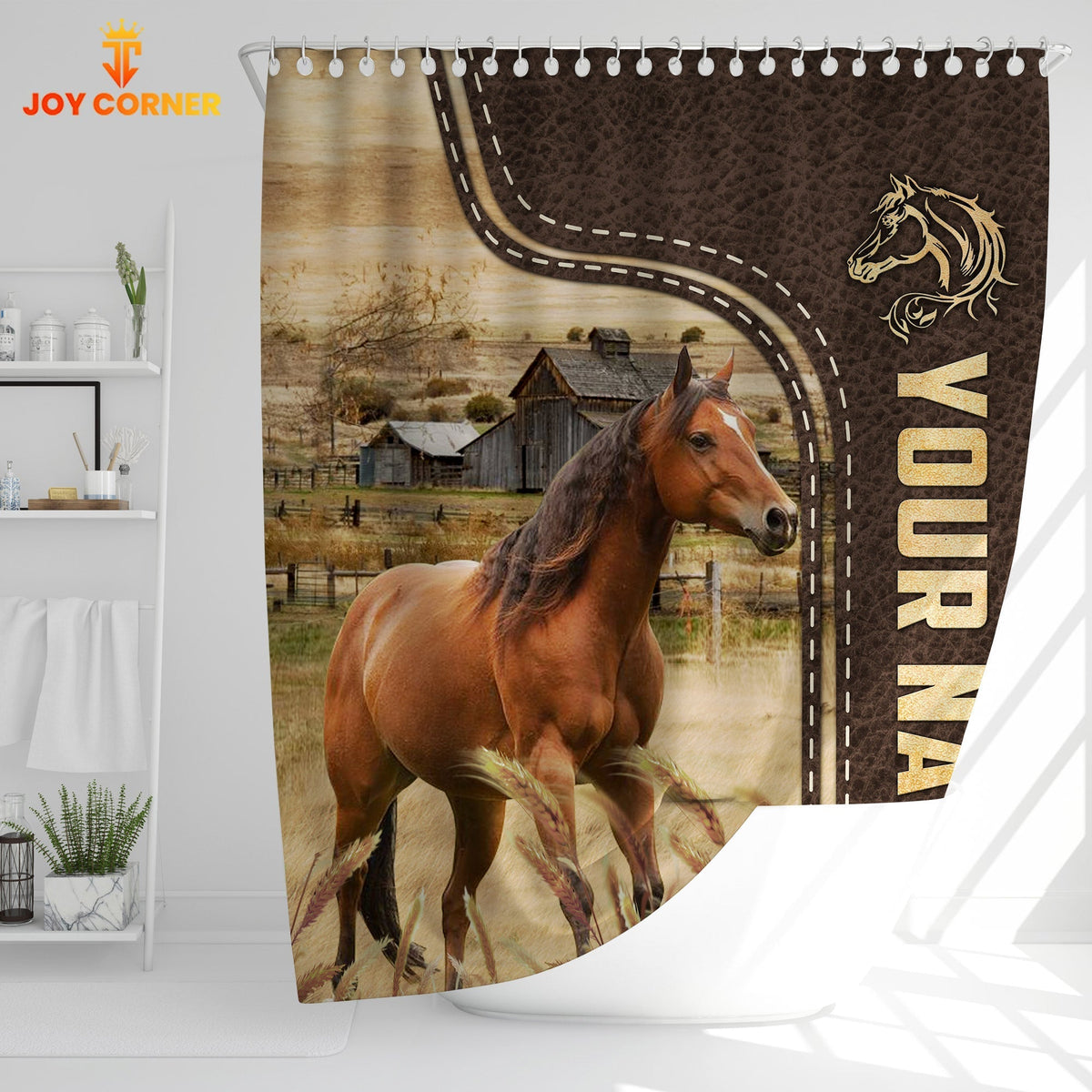 Horse Leather Pattern Custom Name Shower Curtain