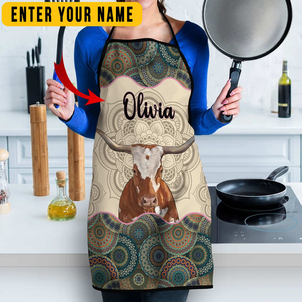 Mandala Pattern TX-Longhorn All Over Printed 3D Apron