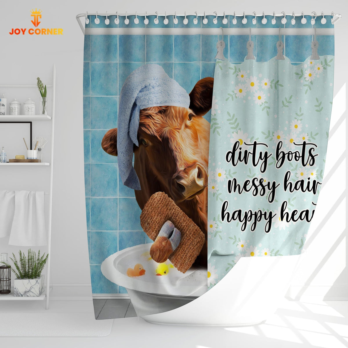 Red Angus Dirty Boots, Messy Hair, Happy Heart  3D Shower Curtain