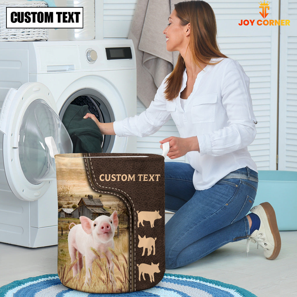 Pig Custom Name Leather Pattern Laundry Basket