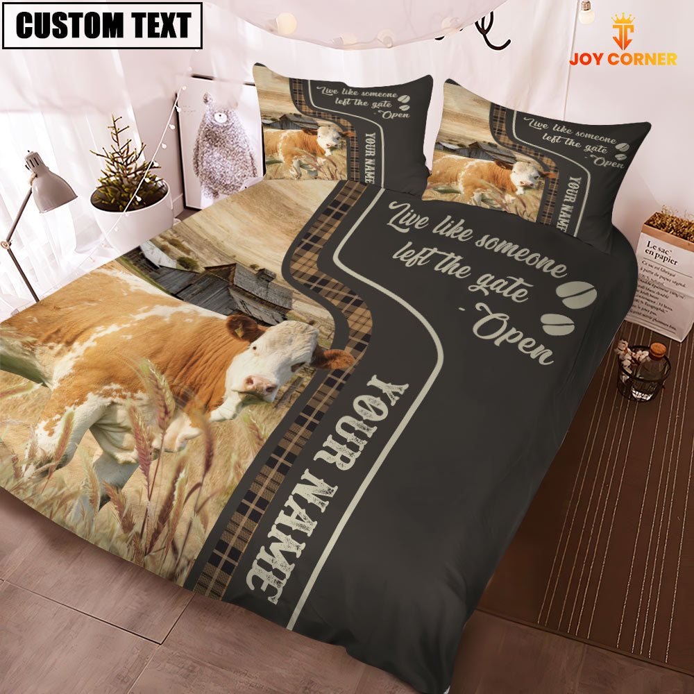 Simmental Like Someone Left The Gate Open Customized Name 3D Bedding Set