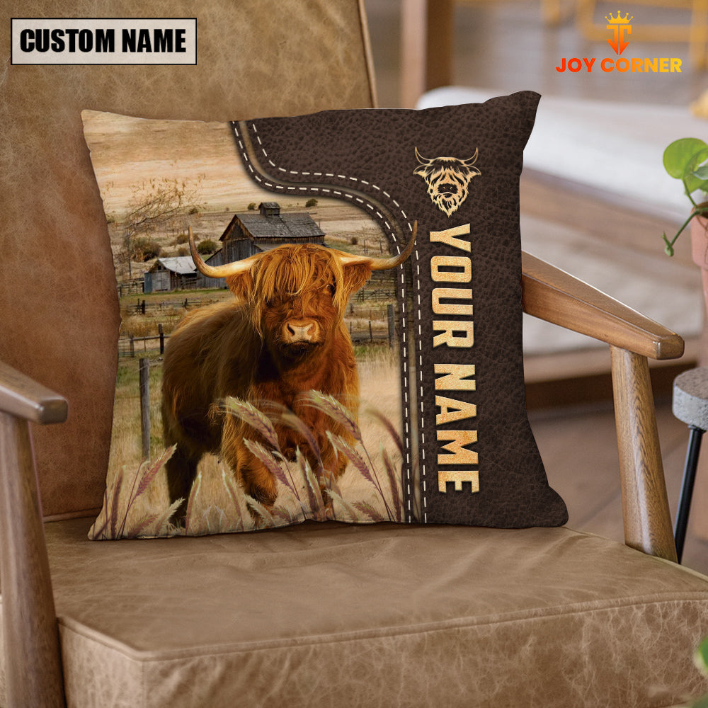 Highland Custom Name Leather Pattern Pillow Case