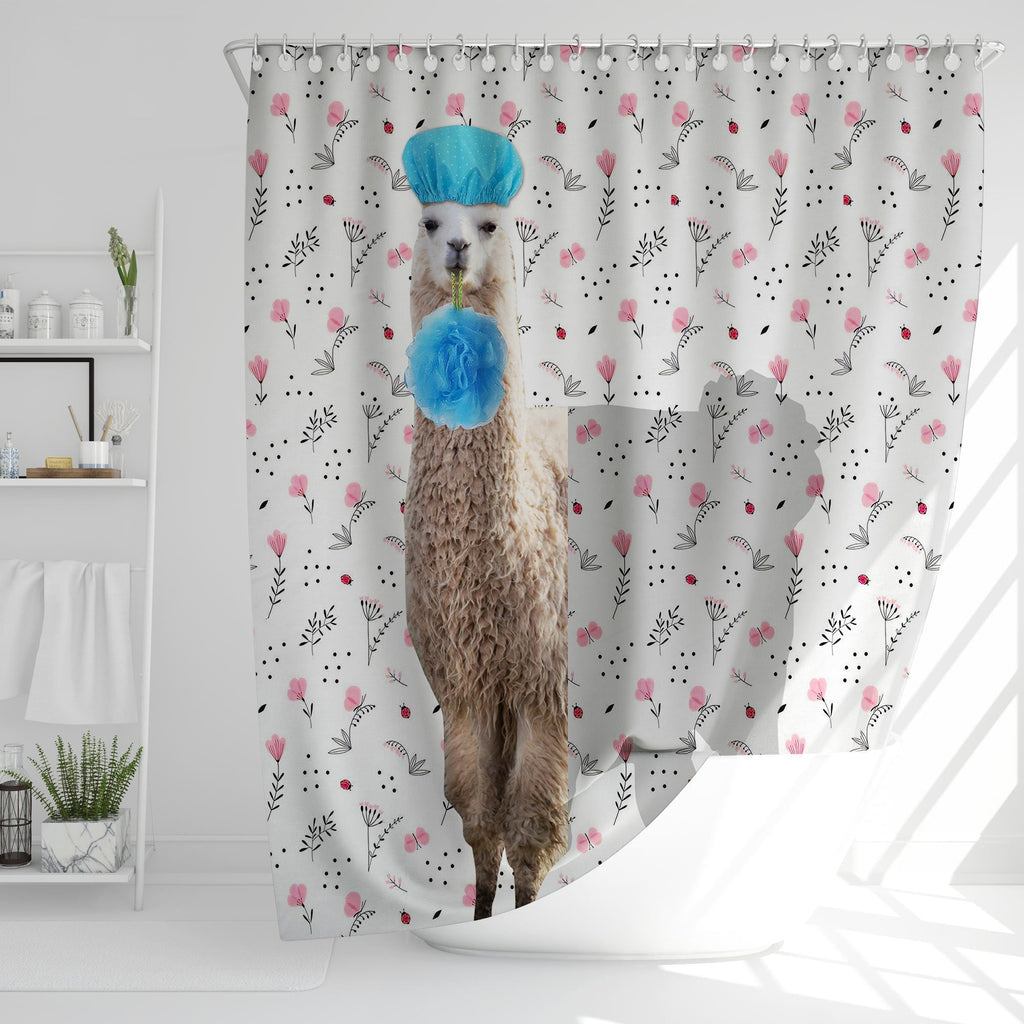 Llama Flower 3D Shower Curtain