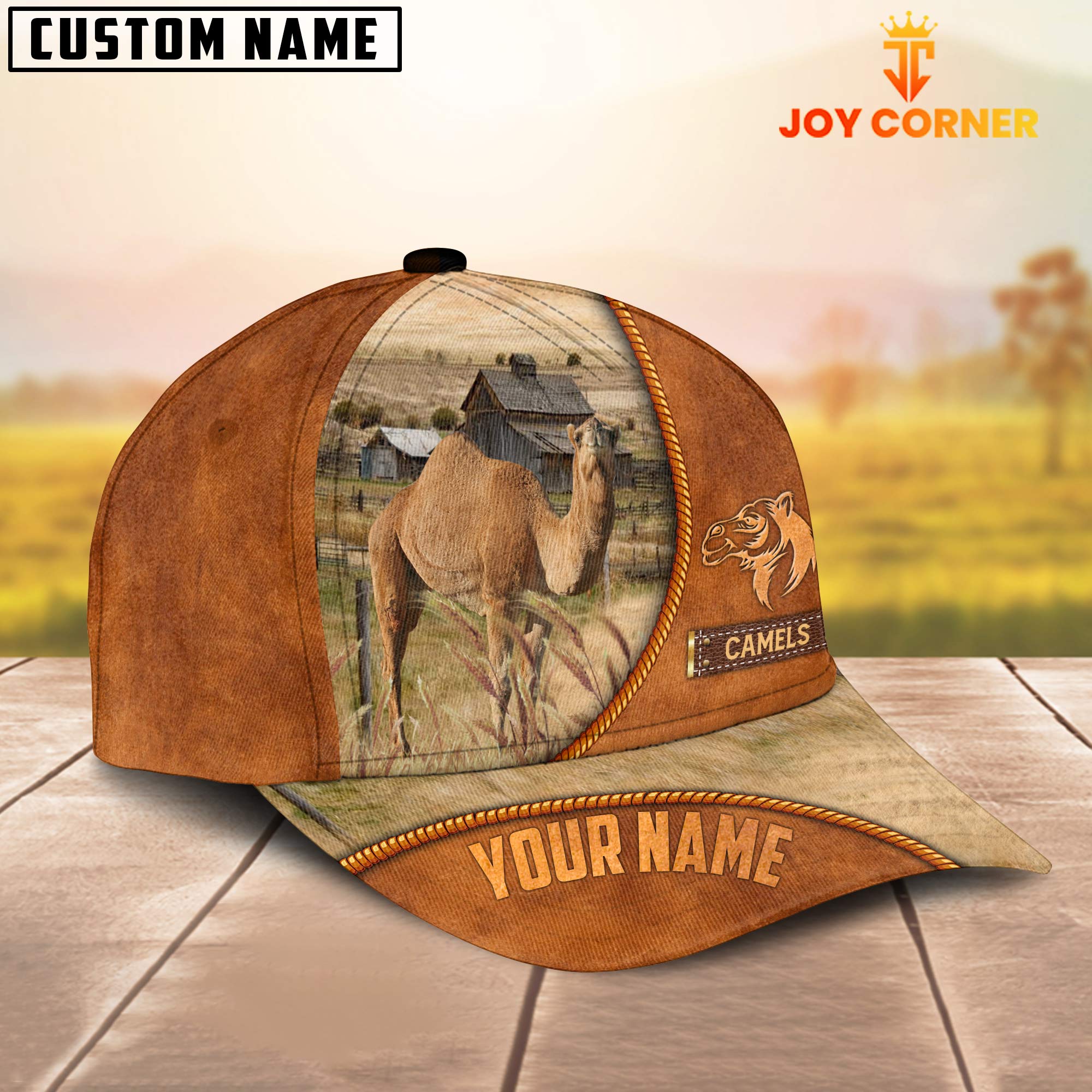 Custom Name Camels Leather Pattern Cap