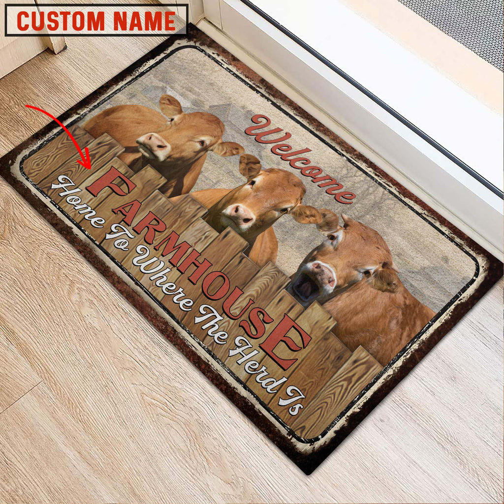 Fleckvieh Custom Name - Home To Where The Herd Is FarmHouse Doormat