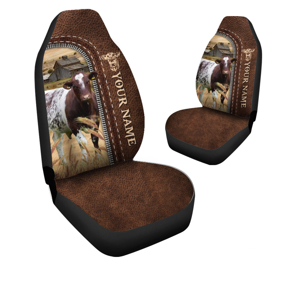Shorthorn Personalized Name Leather Pattern Car Seat Covers Universal Fit (2Pcs)