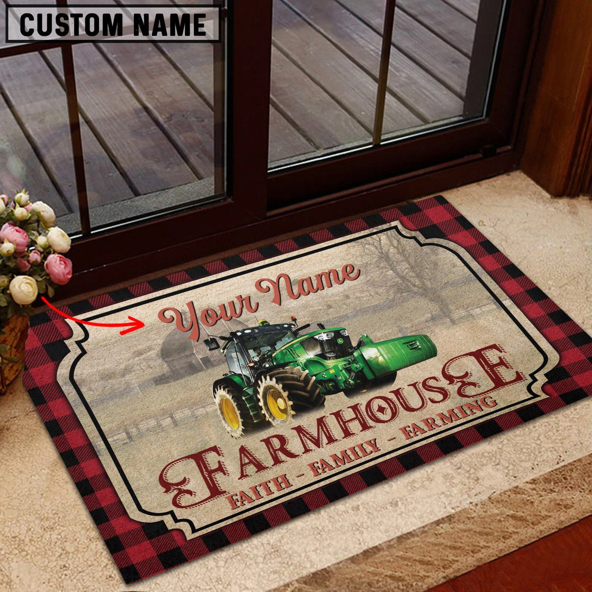 Farm Tractor Faith Family Farming Custom Name Doormat