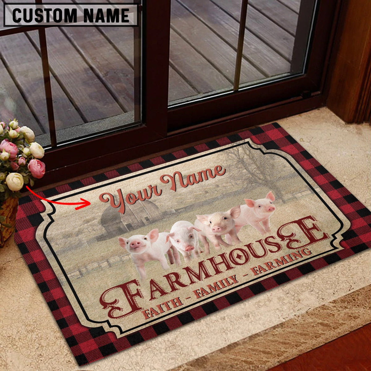 Pig Faith Family Farming Custom Name Doormat