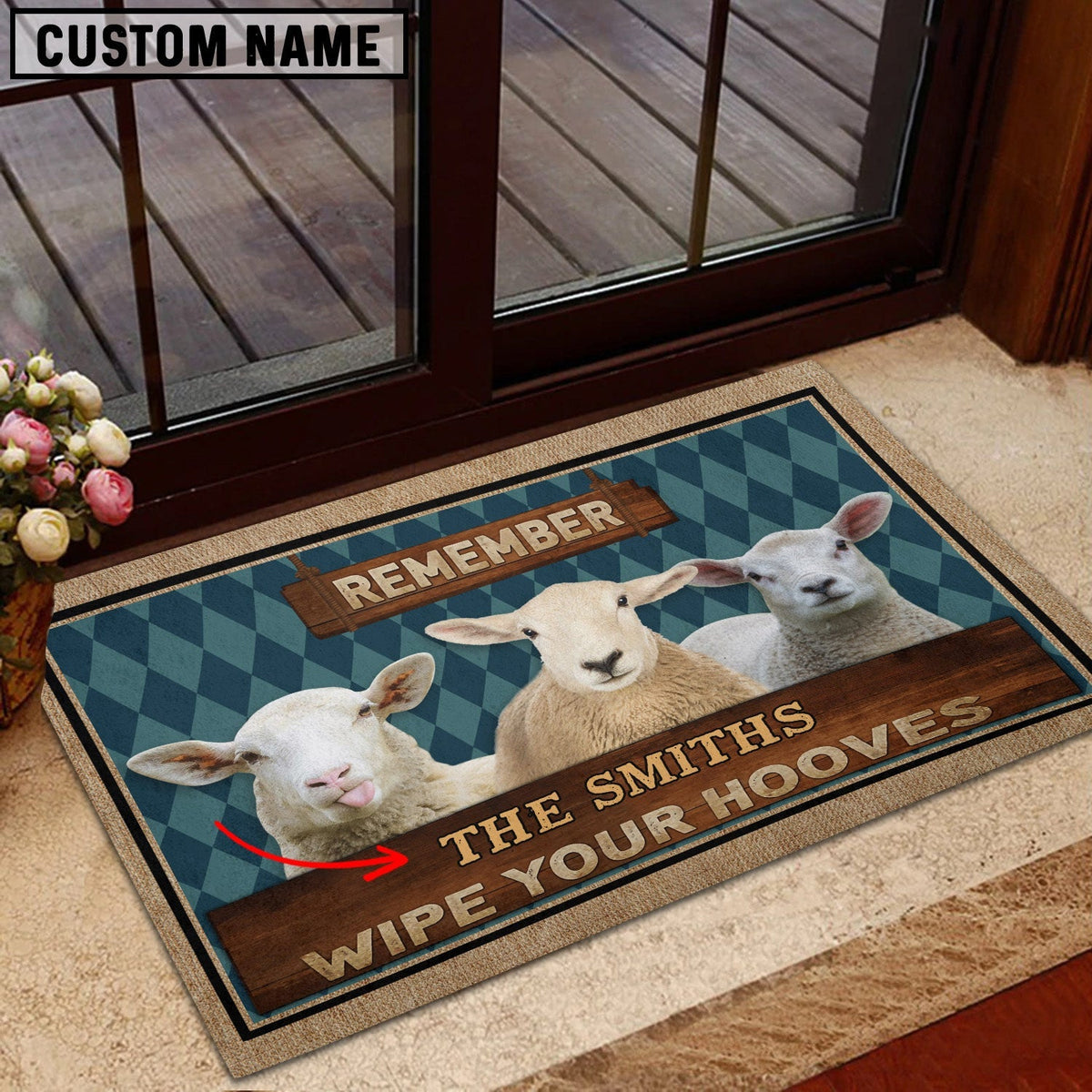 Sheep Wipe Your Hooves Custom Name Doormat