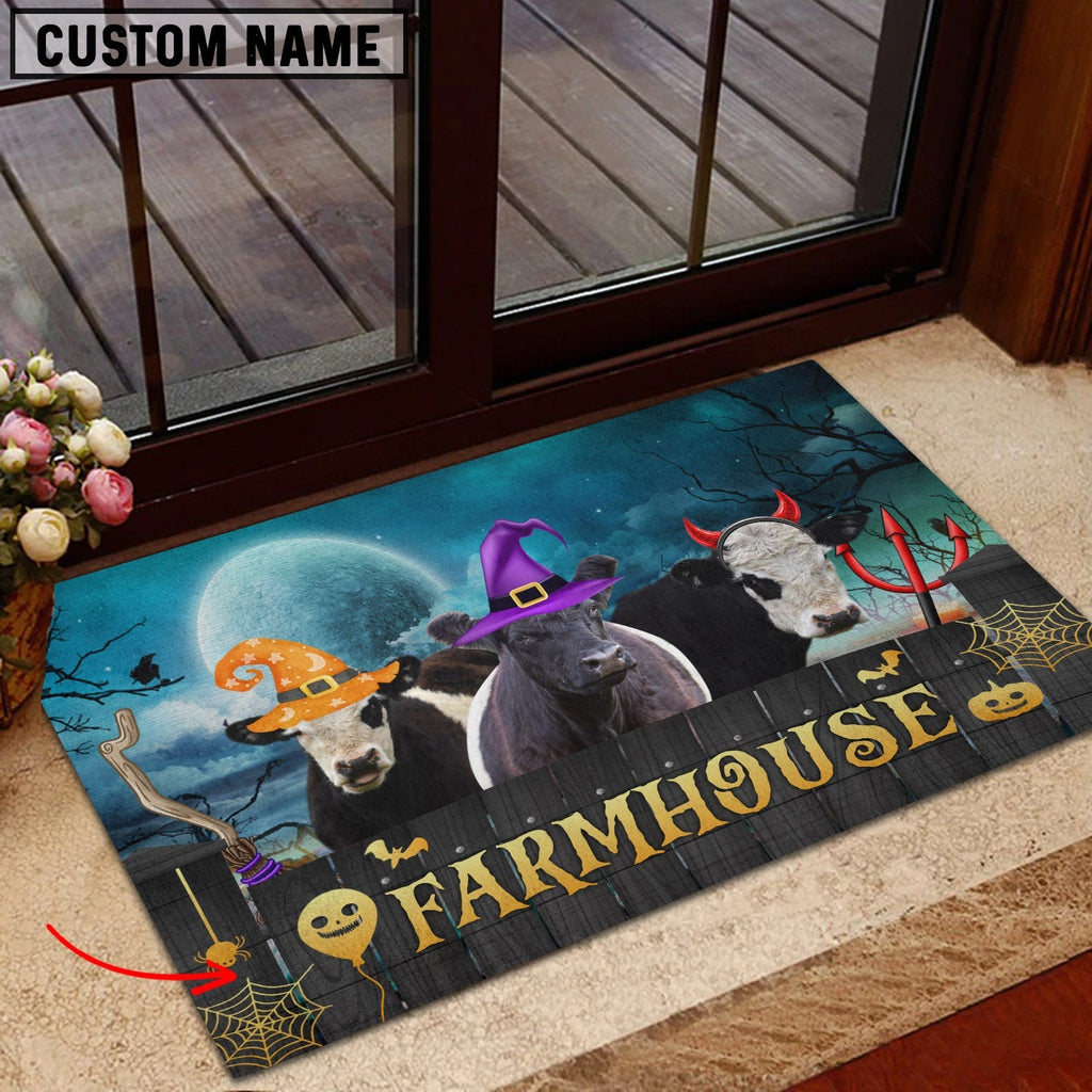 Belted Galloway Farmhouse Halloween Custom Name Doormat