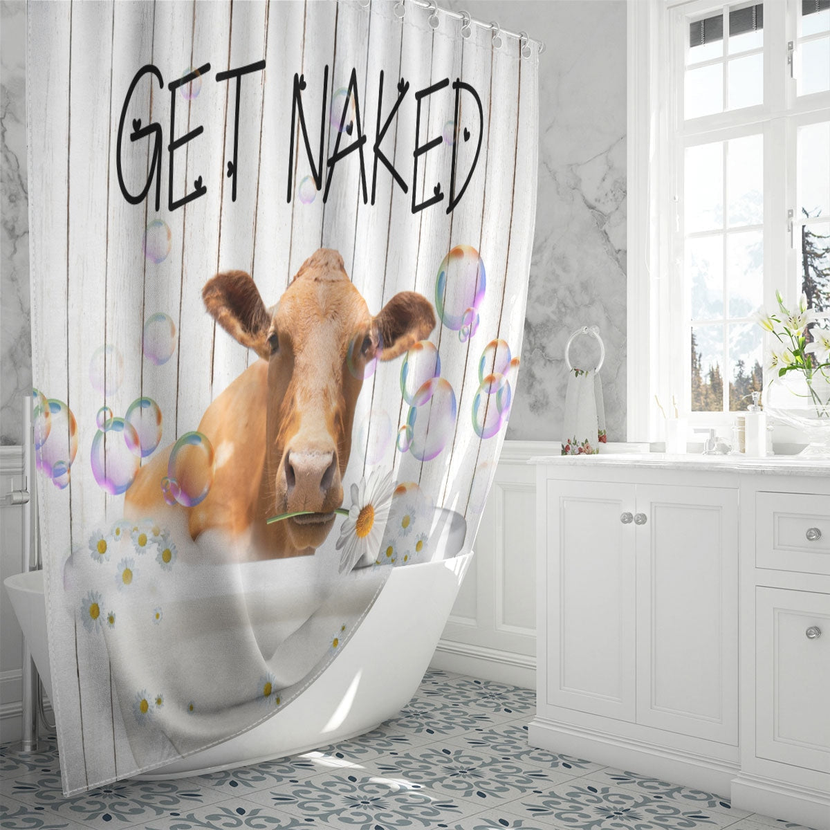 Beefmaster Get Naked Daisy Shower Curtain