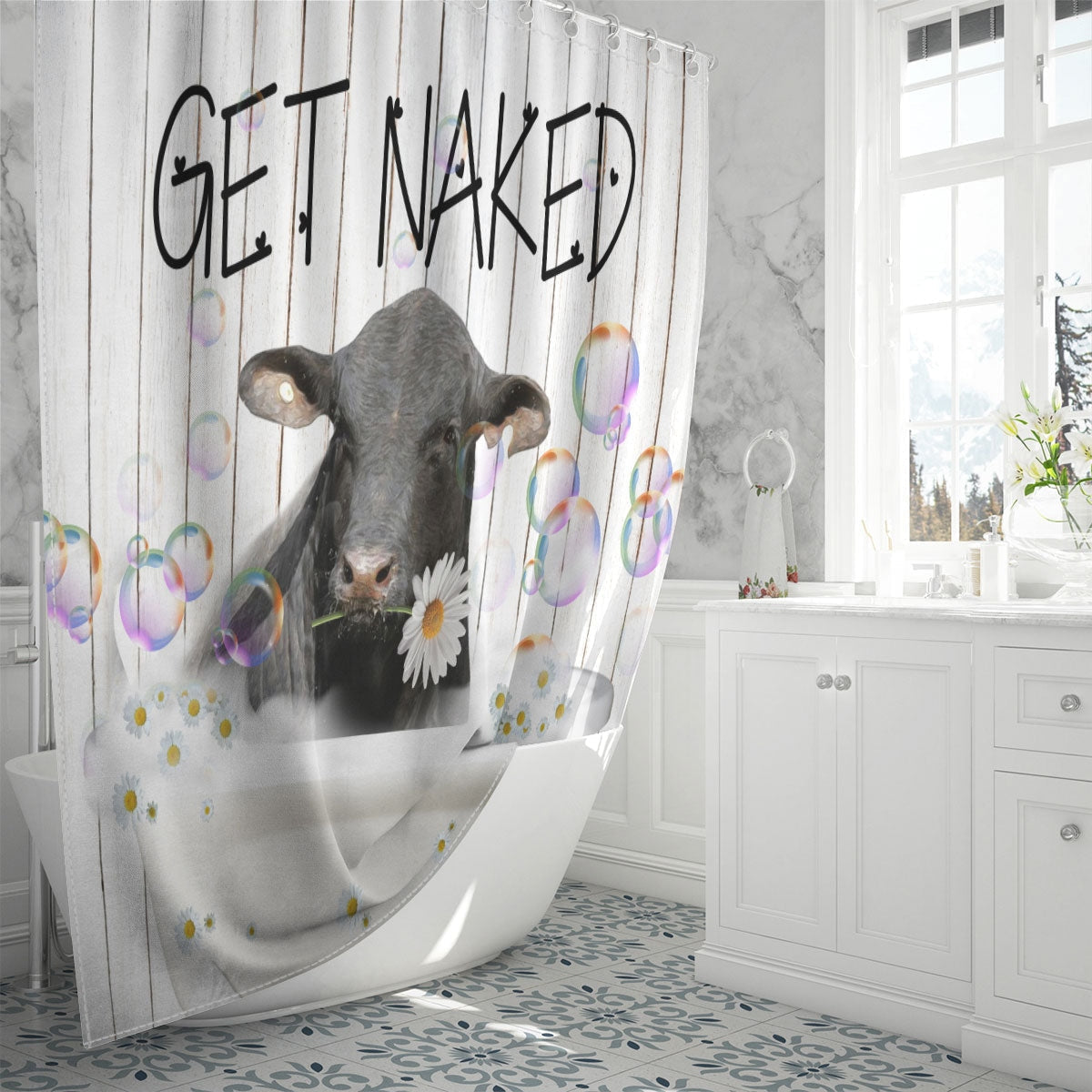 Brangus Get Naked Daisy Shower Curtain