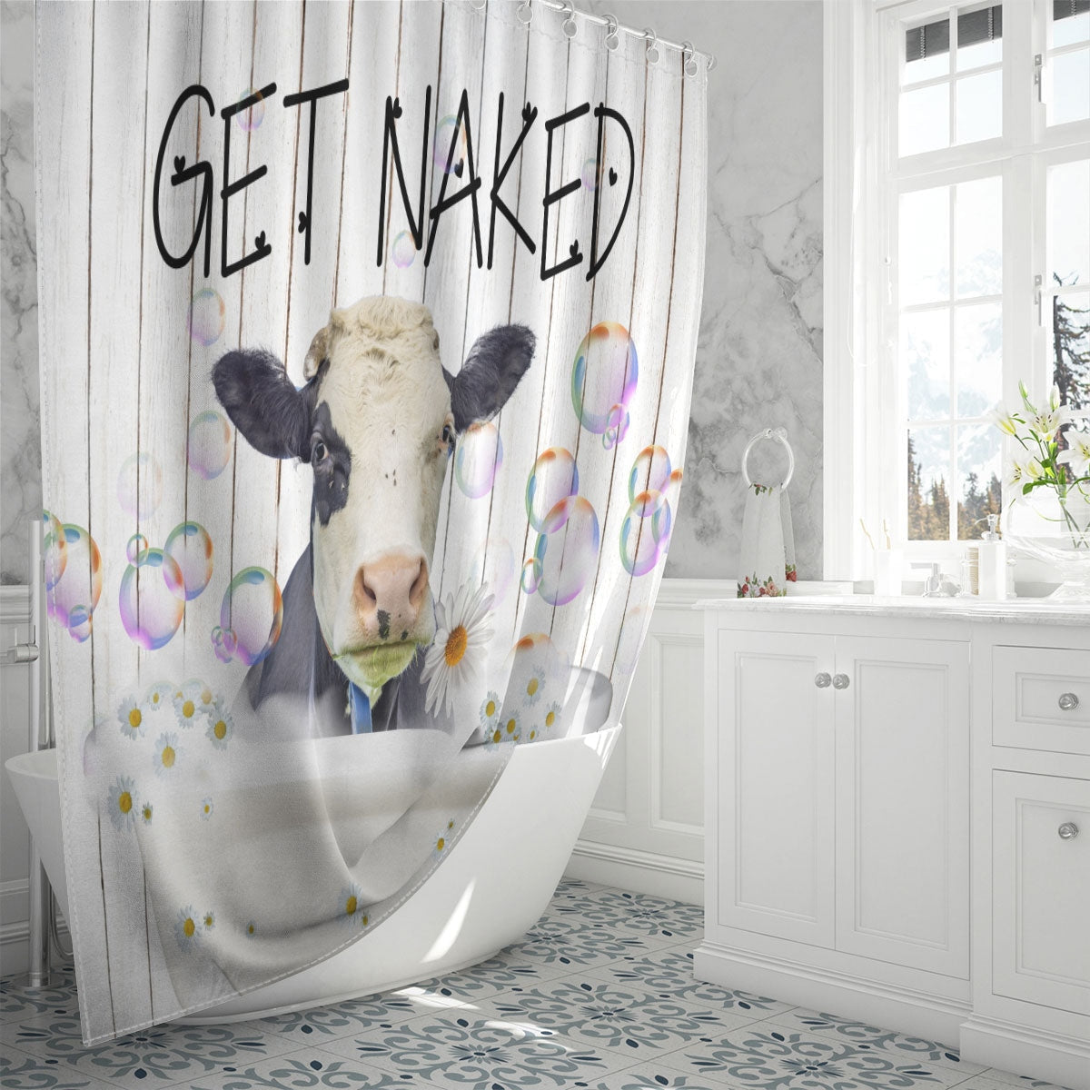 Fleckvieh Get Naked Daisy Shower Curtain