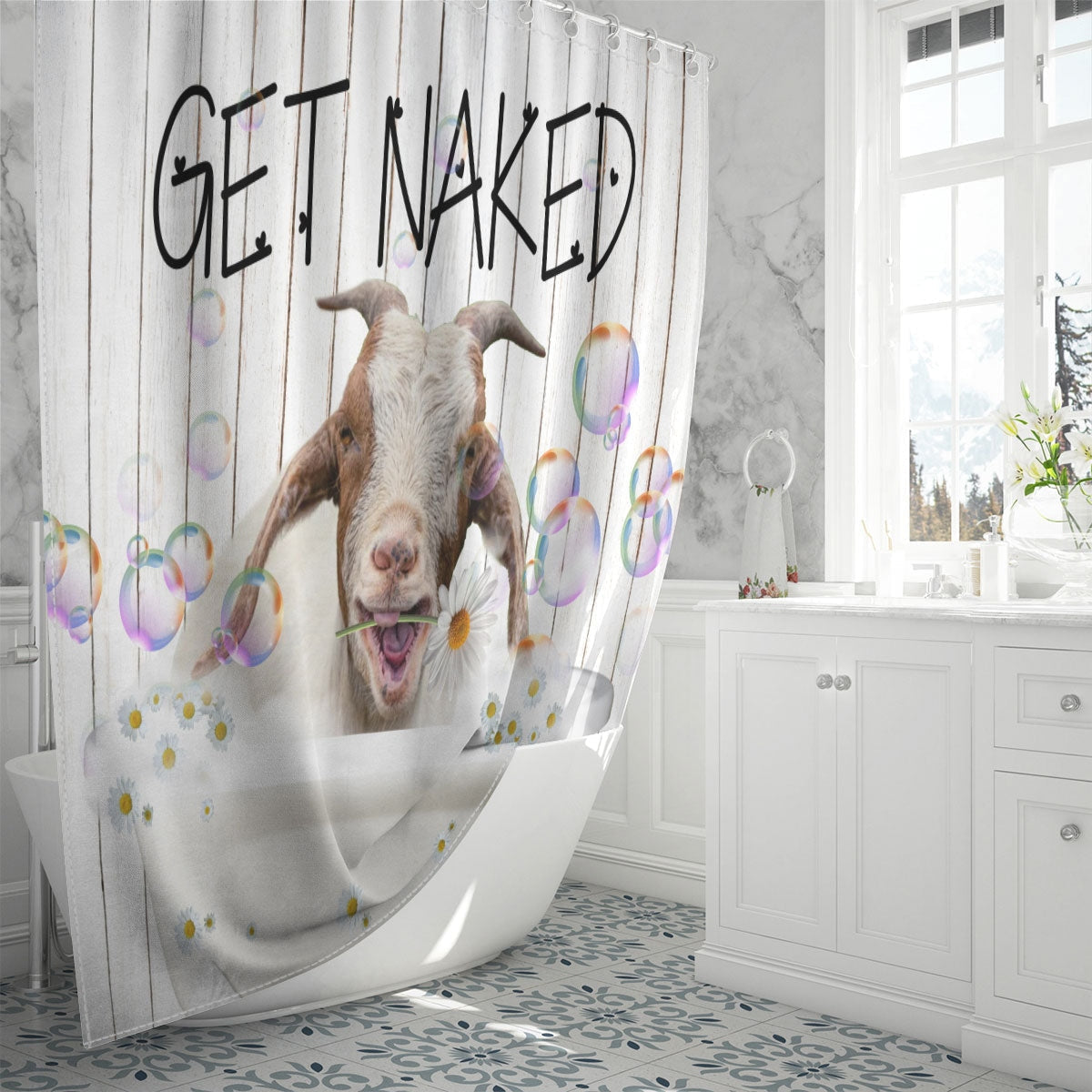Goat Get Naked Daisy Shower Curtain