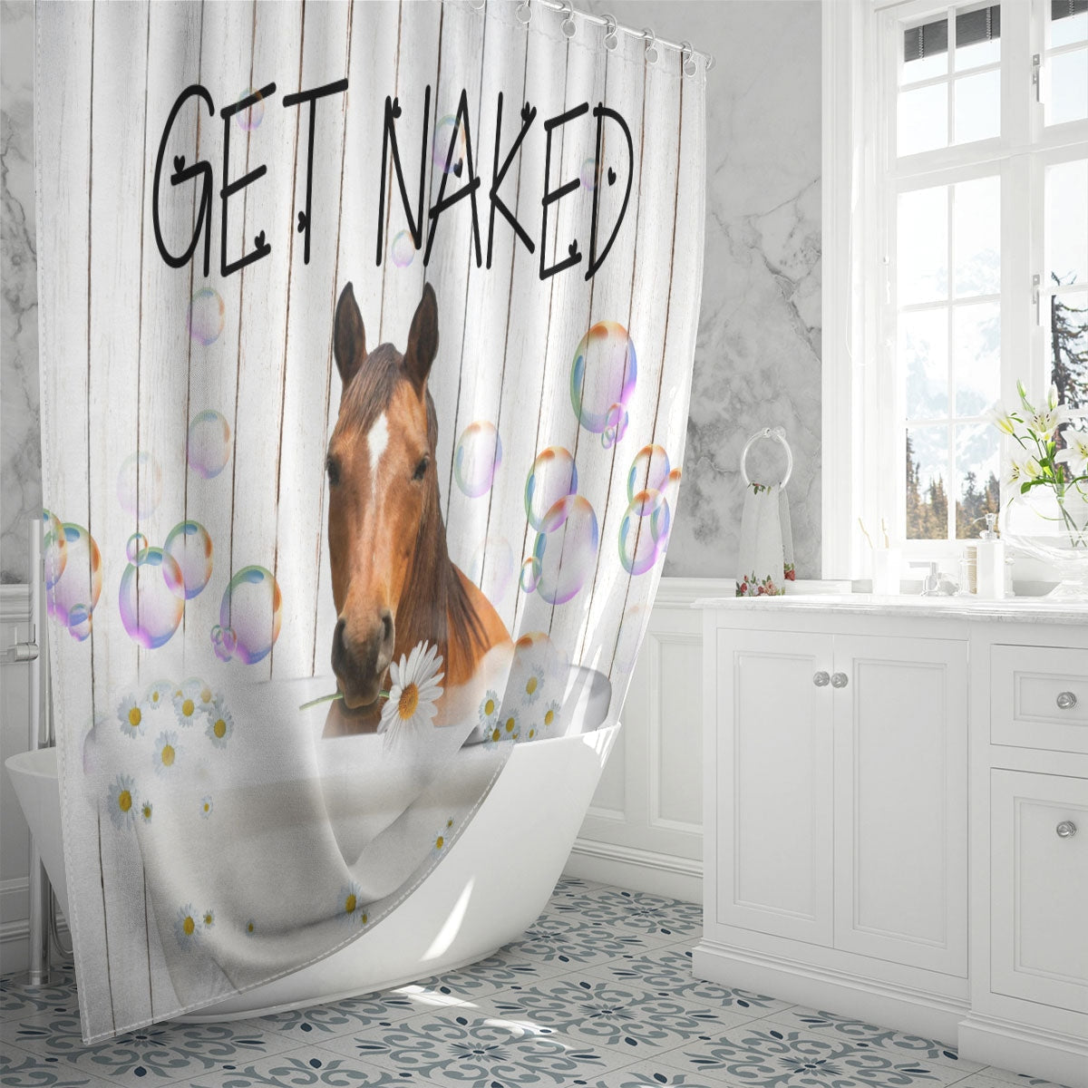 Grade Horses Get Naked Daisy Shower Curtain