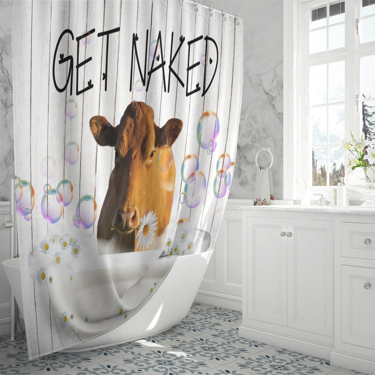 Guernsey Get Naked Daisy Shower Curtain