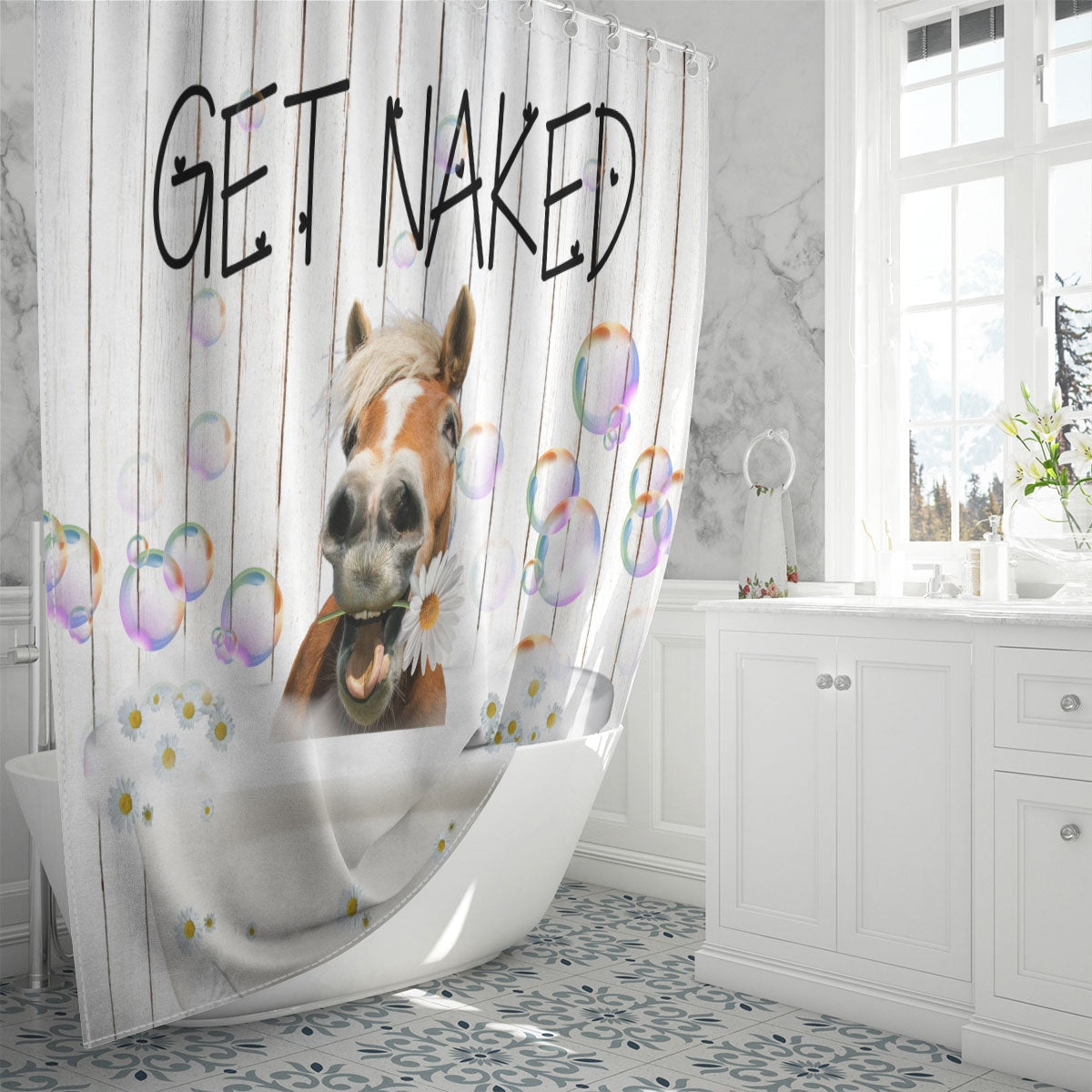 Horse Get Naked Daisy Shower Curtain
