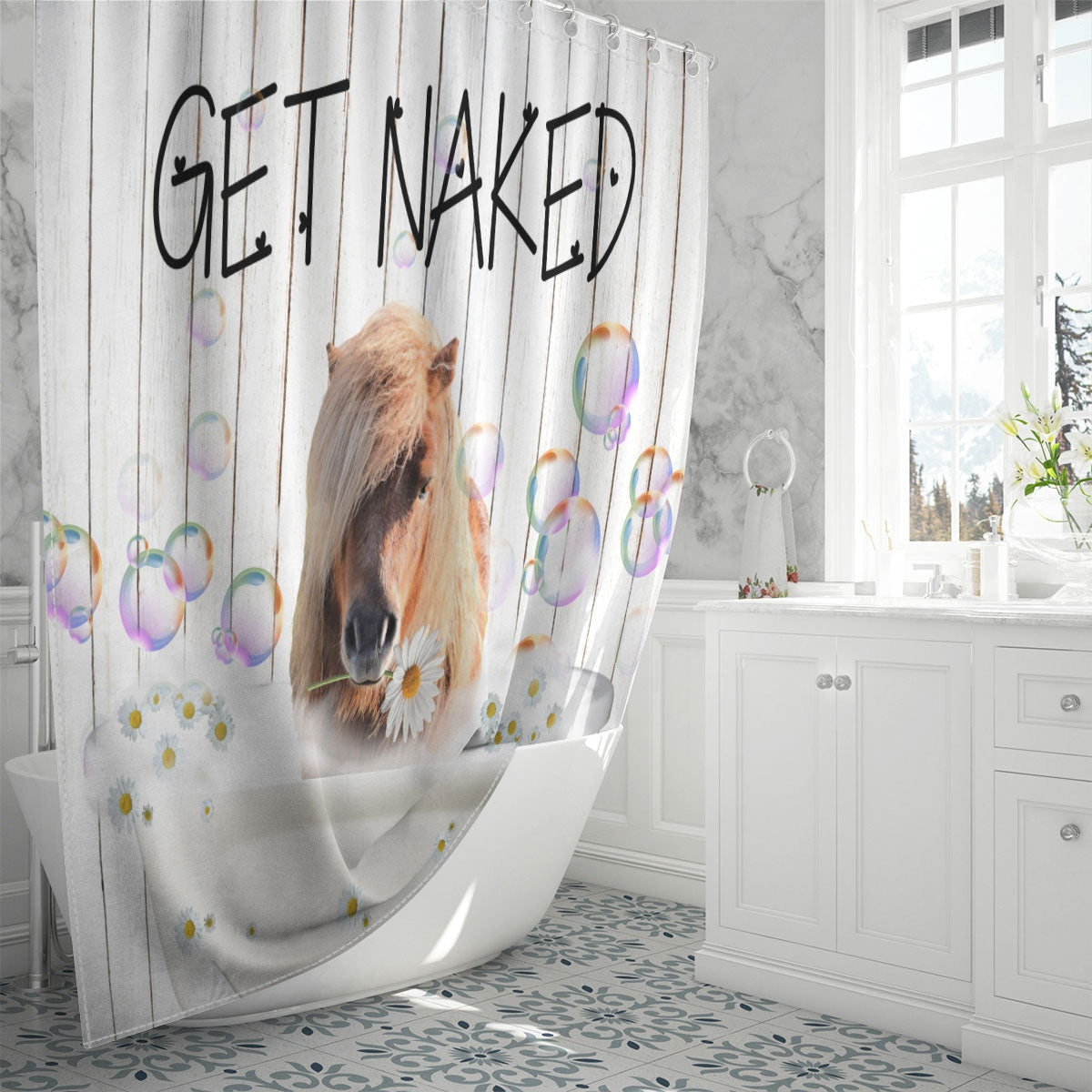 Ponies Get Naked Daisy Shower Curtain