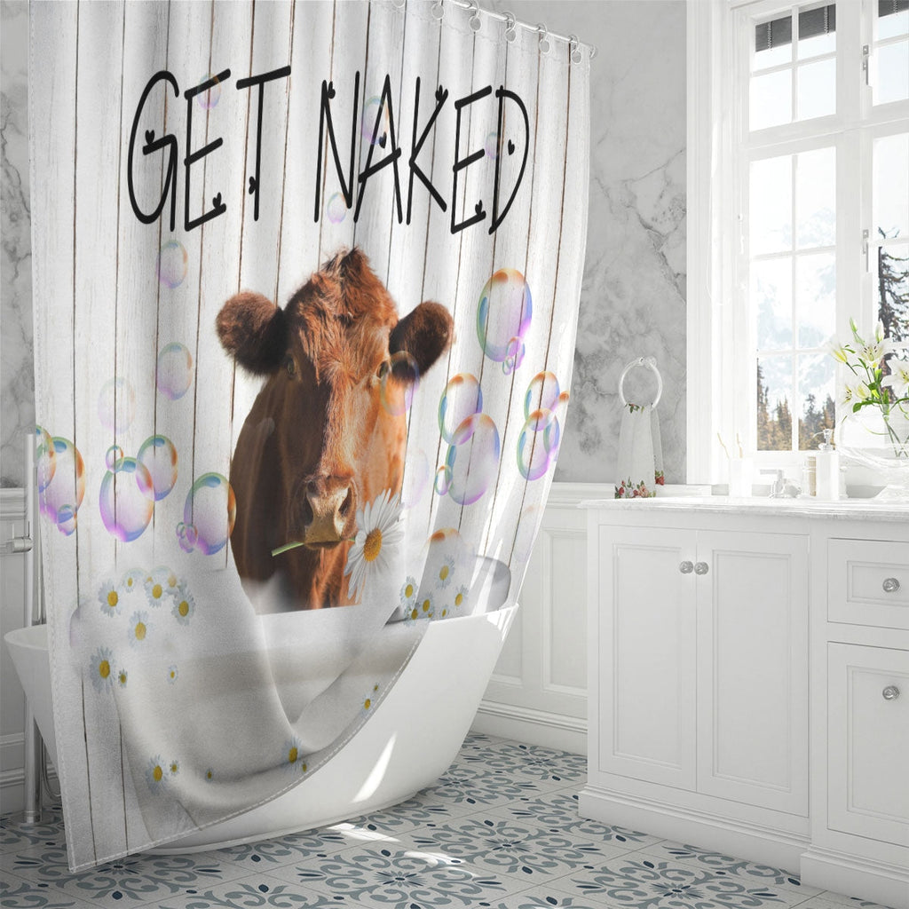 Red Angus Get Naked Daisy Shower Curtain
