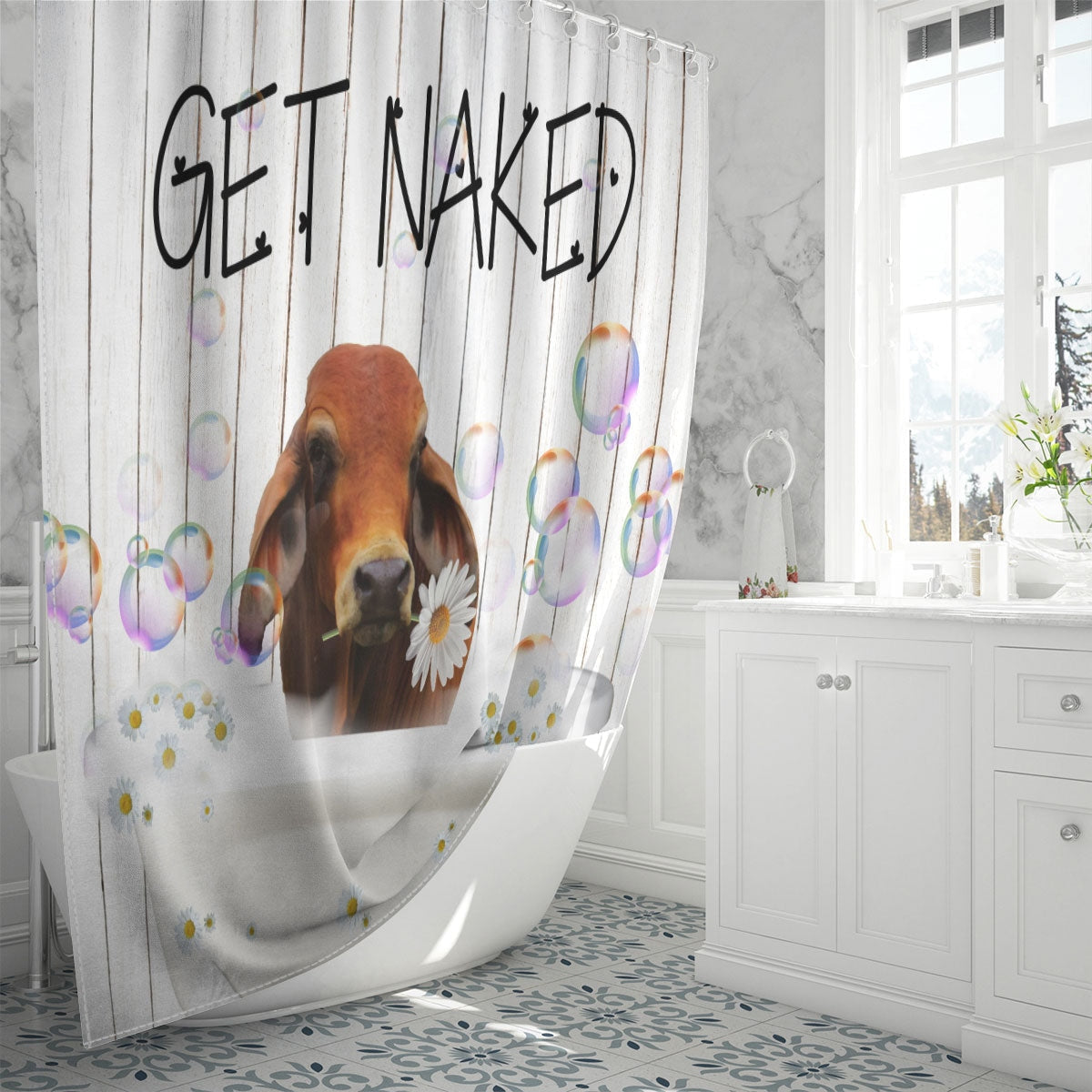 Red Brahman Get Naked Daisy Shower Curtain