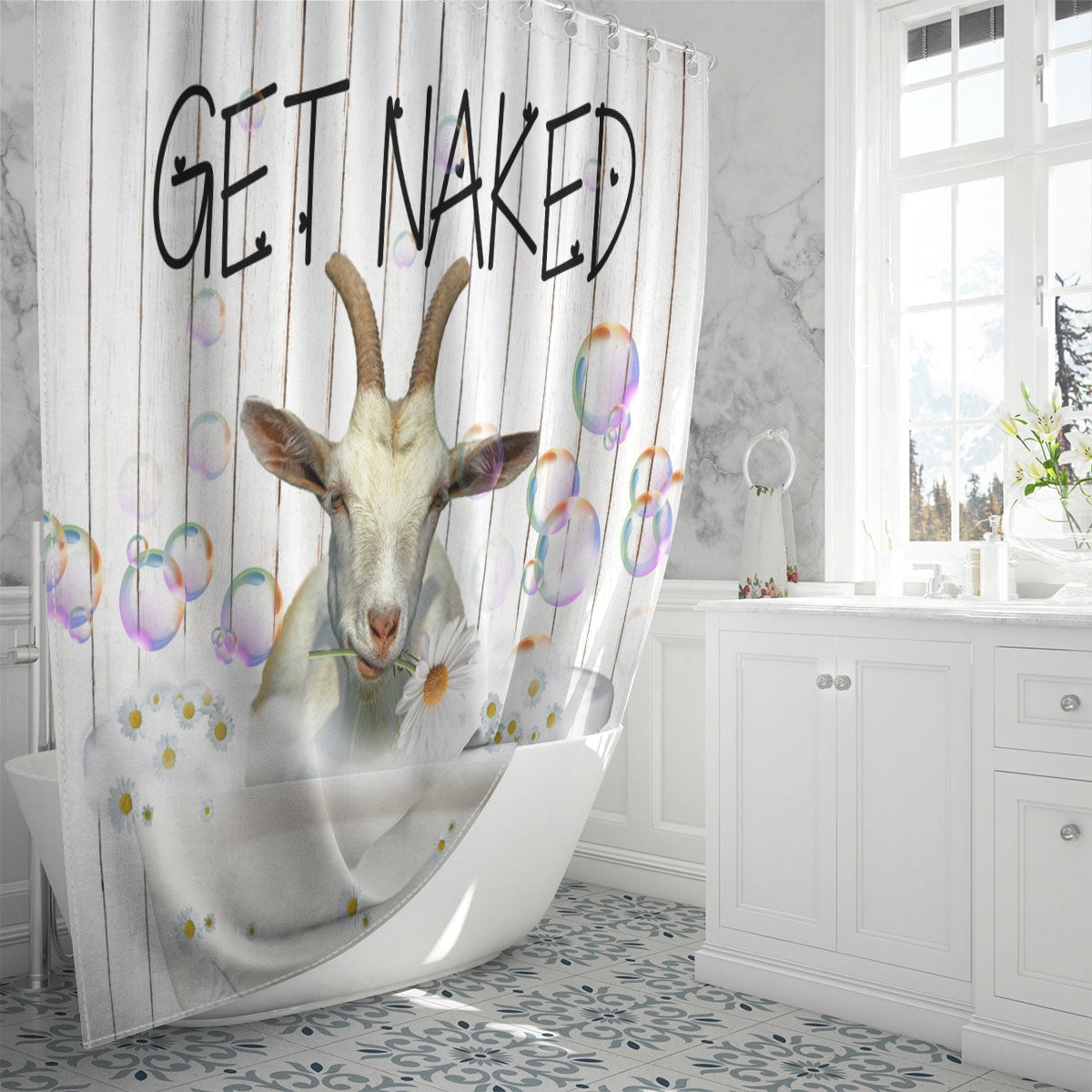 Saanen Get Naked Daisy Shower Curtain