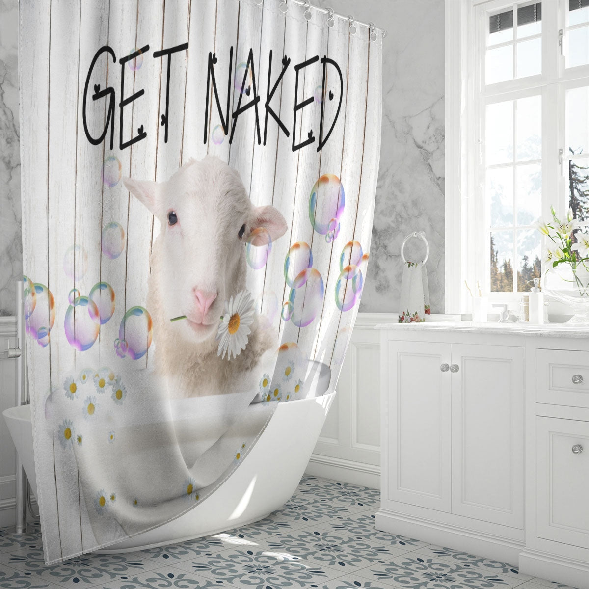 Sheep Get Naked Daisy Shower Curtain