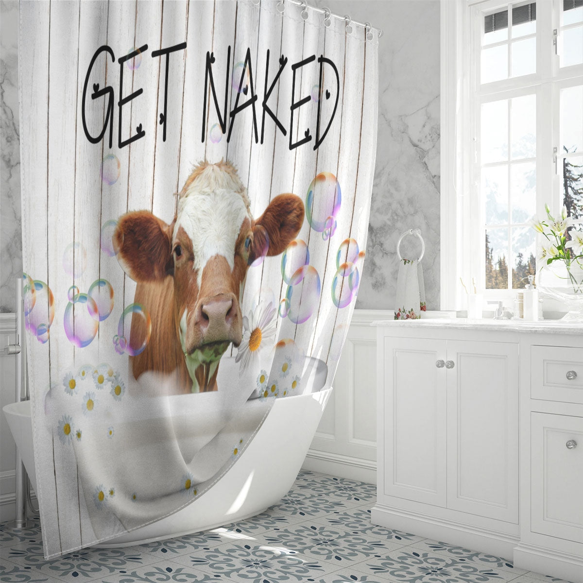 Simmental Cattle Get Naked Daisy Shower Curtain