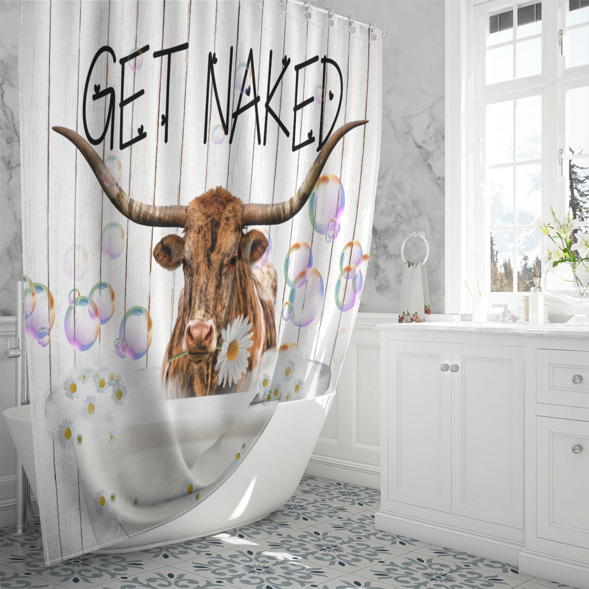 Tx Longhorn Get Naked Daisy Shower Curtain