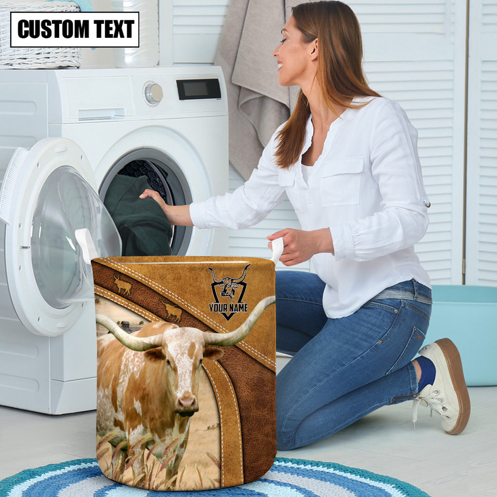 Texas Longhorn Cattle Brown Custom Name Basket