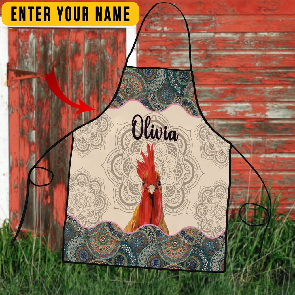 Personalized Name Mandala Pattern Chicken All Over Printed 3D Apron