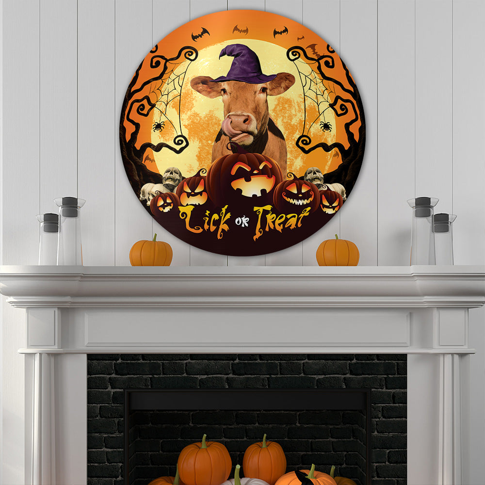 Halloween Limousin Cattle All Printed 3D Round Wooden Sign