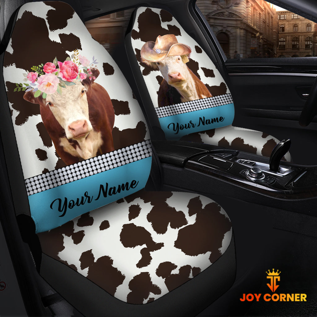 Hereford Pattern Customized Name Dairy Cow Car Seat Cover Set