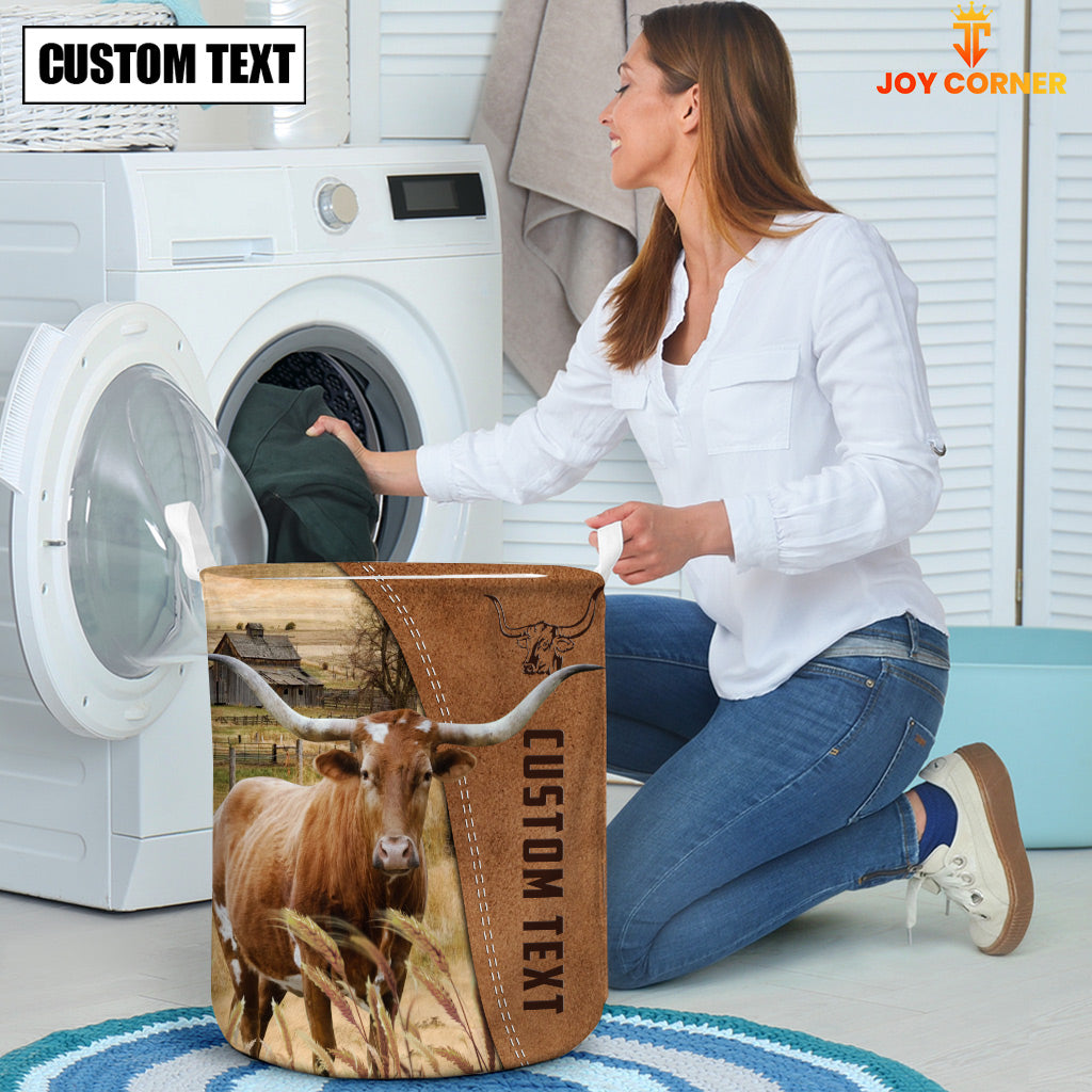 TX Longhorn Brown Farm Custom Name Laundry Basket